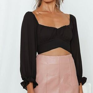 Hello Molly Black Puff Sleeve Crop Top Size 6 in excellent like-new condition